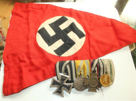 Nazi pennant and set of German medals